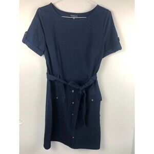 Fortune + Ivy Stitch Fix Navy Utility Midi Dress Sz M Buttons Belted Business